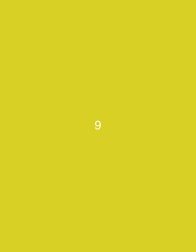 The image displays a solid, vibrant yellow background. Centered within the frame is a single, white numeral "9". There are no other discernible objects, people, or environmental details present. The image appears to be a simple graphic or a numbered item. Without additional context or information, its specific location within Турынскі сельскі Савет, Belarus, cannot be determined.