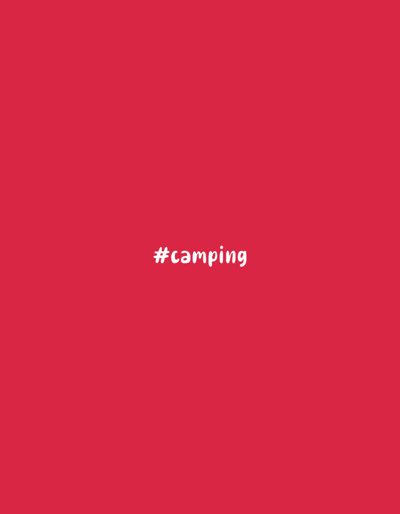 The image is a plain, solid pink background. In the center of the image, white text is displayed in a handwritten font that reads "#camping". The text is positioned horizontally. There are no other objects, people, or environmental details present in the image. The location of Almardà, Spain, is irrelevant to the visual content of this image.