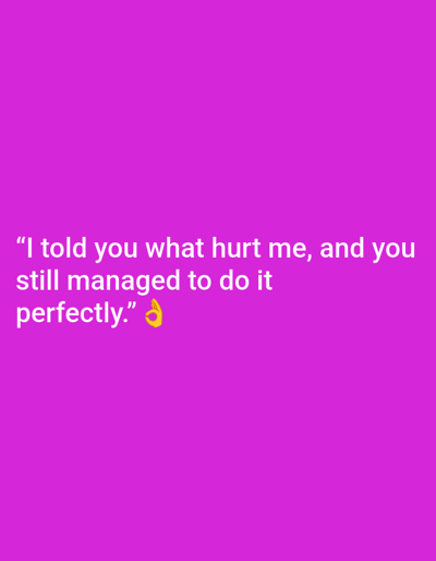 The scene, located in the city of Tixeraïne, Algeria, consists of a digital graphic. It features a solid magenta background. In the lower-left portion, white sans-serif text reads: "I told you what hurt me, and you still managed to do it perfectly." An emoji depicting a yellow-orange "OK" hand gesture is situated immediately after the text. No individuals, physical objects, or dynamic actions are visible within the image.