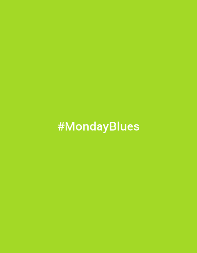 A light green background features the white text "#MondayBlues" centered horizontally and positioned in the lower half of the image. There are no people, objects, or environmental elements present. The location in Tuusniemi, Finland, is not visually represented in the image.