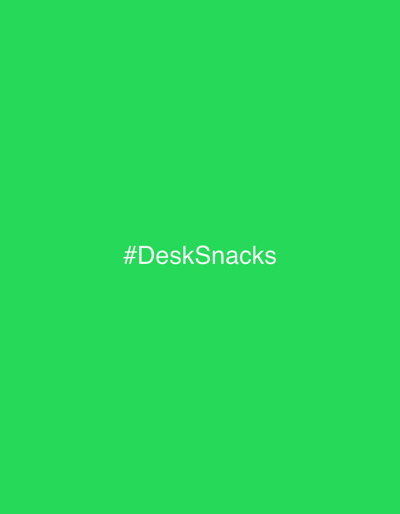 This digital graphic, presented in the context of Kan Mehtarzai, Pakistan, features a solid, vibrant green background. White text, reading '#DeskSnacks', is centered horizontally and vertically on the image. No people, physical objects, actions, interactions, or specific environmental features of Kan Mehtarzai, Pakistan are depicted.