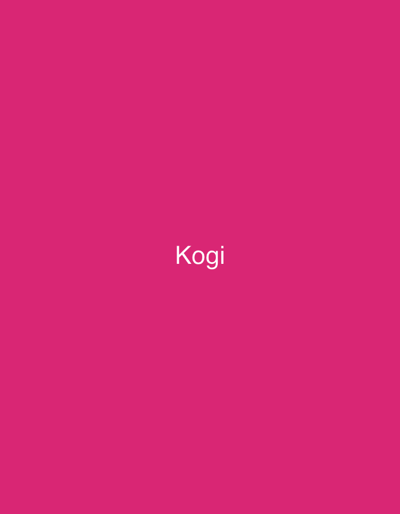 The image is a solid, vibrant pink background with the word "Kogi" written in white, sans-serif text in the center. The text is horizontally aligned and centered vertically. There are no other objects, people, or discernible environmental details present in the image. There is no information within the image that would allow for its location in Safari, Nigeria or any other specific location.