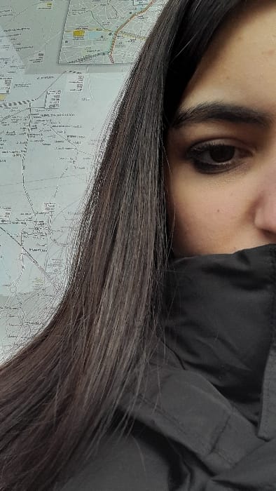 A close-up photograph displays the right side of a person's face, their long dark hair, and the upper portion of a dark garment against a background of a city map. The person's right eye is visible, featuring dark eyeliner. The lower part of their face is obscured by a raised, dark-colored collar of what appears to be a jacket or coat. Long, straight, dark brown hair cascades down the left side of the frame, partially covering the face and garment. The background map, titled "PLAN DU RESEAU DE L'AGGLOMERATION" (Network Plan of the Urban Area), clearly displays the name "SOUFFELWEYERSHEIM," along with "REICHSTETT," "HOENHEIM," and "BISCHHEIM," indicating the scene's location is in or around Souffelweyersheim, France. No specific action or interaction is depicted.