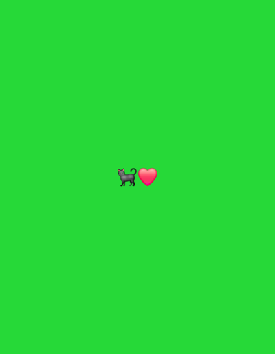 The image displays a gray cat emoji next to a red heart emoji, both centered against a solid green background. The cat emoji faces left, and the heart emoji is positioned to its right, seemingly suggesting affection or love. The minimalistic composition emphasizes the emojis, contrasting them against the bright green backdrop.