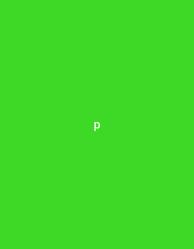 A lime green square contains a centered lowercase letter "p" in white. The letter is simple and sans-serif. The green fills almost all of the frame.