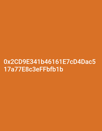 The image depicts a solid orange background. The text "0x2CD9E341b46161E7cD4Dac5 17a77E8c3eFFbfb1b" appears in white centered on the bottom of the image. The location coordinates (49.214, -122.682) correspond to Pitt Meadows, British Columbia, Canada. The image does not depict any people, objects, actions, or interactions.