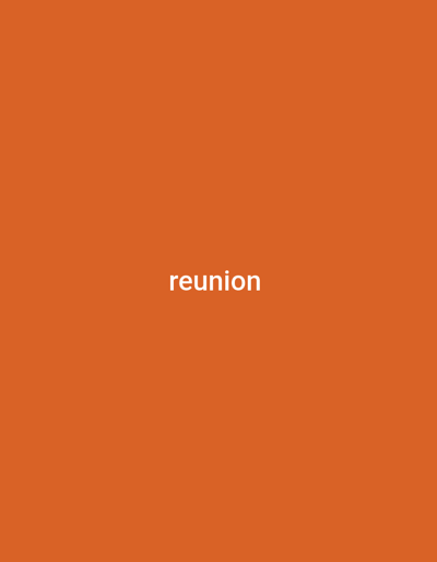 The media file is a solid orange background with the word "reunion" written in white, centered on the screen. There are no people, objects, or discernible scenes depicted. The activity, if any, is purely textual, and there are no notable details regarding time of day, weather, location, or emotions. The only visible text is "reunion".
