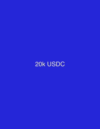 The image displays a solid, uniform royal blue background. Centered horizontally and slightly above the vertical midpoint of the frame, the white text "20k USDC" is present. No people, subjects, objects, or actions are depicted. The environment or specific location within the city of Lhok Mereubo, Indonesia, cannot be determined from this image.