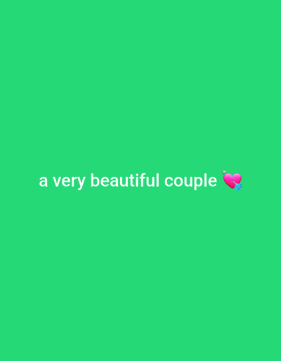 The image is a screenshot of a social media post with a green background. White text across the center of the screen reads "a very beautiful couple". To the right of the text is a pink heart emoji with blue accents, resembling Cupid's arrow. There are no discernible elements within the image that would indicate a specific location in Kitskany, Moldova.