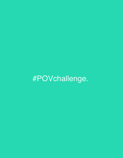 The image displays a solid teal-green background. White sans-serif text, "#POVchallenge.", is horizontally centered and positioned slightly below the vertical midpoint. No people, objects, actions, interactions, or discernible physical environmental features are present within the visual frame. This scene is located in Ciudad de la Costa, Uruguay.