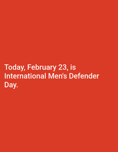 The image is a digital graphic associated with the city of Yangi-Khayat, Uzbekistan. It features a uniform red background. White, sans-serif text is positioned in the lower-left, stating: "Today, February 23, is International Men's Defender Day." No people, physical objects, actions, interactions, or specific environmental features are visually present within the graphic.