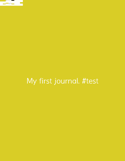 The image is a solid yellow background with the text "My first journal. #test" in white font centered in the bottom half of the image. The image does not contain any people, objects, or actions. The coordinates provided (latitude: 48.071, longitude: 8.456) correspond to the city of Villingen-Schwenningen, Germany. However, there is no way to tell from the image where it was taken.