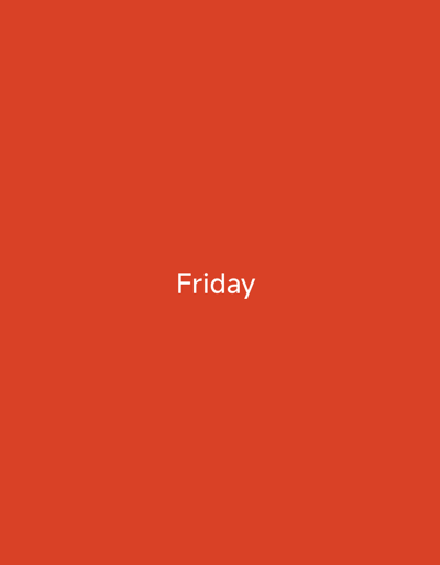 The image is a digital graphic with a solid orange background. In the center of the image, the word "Friday" is displayed in white, sans-serif font. The text is horizontally centered and positioned slightly above the vertical center of the image. There are no other objects, people, or scene details present in the graphic. The context of Mallam Boyi, Nigeria is not visually represented in the image itself.