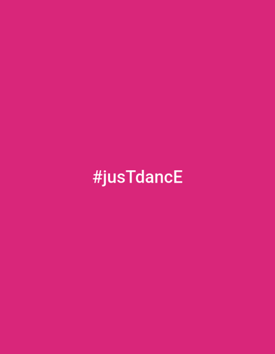 The image is a plain, vibrant pink background. Centered on the background is white text that reads "#jusTdanсE". There are no people, objects, or discernible scenes in the image. The text appears to be the sole subject. There are no indications of time of day, weather, or specific location cues, other than the provided metadata indicating the general region of Падгорʼеўскі сельскі Савет, Belarus. The overall tone is minimalistic and graphic, with no explicit emotional expression.