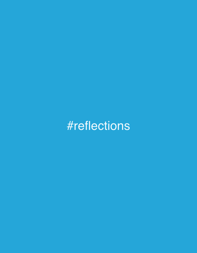 The image displays a solid, uniform field of medium blue color. Centered horizontally within the frame, white lowercase text reads "#reflections". No identifiable people, subjects, objects, actions, interactions, or specific environmental details, including any geographic location such as Jongno-gu, South Korea, are discernible.