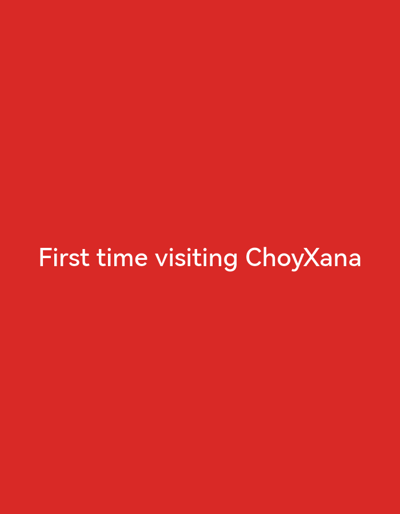 A red background displays the text "First time visiting ChoyXana" in white, centered on the screen. There are no people, objects, or discernible environmental features present in the image.