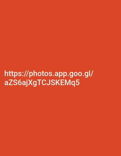 The provided image displays a solid, uniform reddish-orange background. Centered in the lower half of this background is white, sans-serif text presenting a web address: "https://photos.app.goo.gl/aZS6ajXgTCJSKEMq5". No visual information regarding people, subjects, objects, actions, interactions, or environmental details is present within this displayed image, nor is any specific location, including in Ozark, United States, discernible from its content.