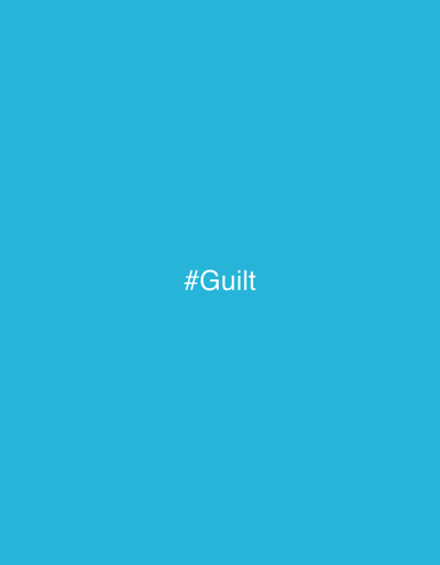 The scene depicts a minimalist digital graphic. The background is a uniform, solid medium blue. Centered horizontally and vertically within this blue field are the white characters "#Guilt" preceded by a hash symbol. No individuals, physical objects, discernible actions, or interactions are present. The environment is entirely abstract, representing a digital canvas. There are no visual elements within this image that depict or indicate a specific geographical location, including the city of Uccle - Ukkel, Belgium.