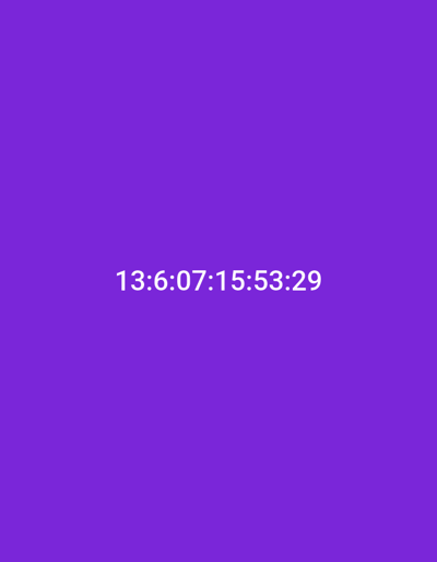 The image displays a solid, uniform purple background. Centrally positioned on this background is white numerical text: "13:6:07:15:53:29". The scene is entirely abstract, consisting solely of the colored field and the alphanumeric data. There are no discernible physical environments, architectural elements, individuals, objects beyond the displayed text, or any actions or interactions depicted. Consequently, the image provides no visual information or contextual cues to identify a specific location within the city of Qanlikul, Uzbekistan, or any other geographical area.