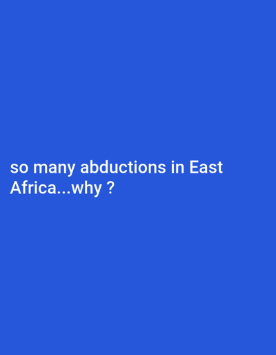 The image is a solid blue background with the text "so many abductions in East Africa...why?" in white, centered on the screen. The coordinates provided are for the city of Ganja, Azerbaijan, but the image does not depict any scene from Ganja.