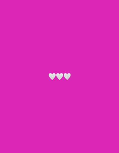 The image shows three white heart emojis arranged horizontally in the center of a vibrant pink background. There are no people, actions, or interactions depicted. The scene is static and abstract, with no discernible environmental context or location, including Rezh, Russia.