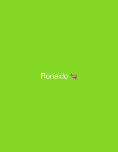 A bright green background features the word "Ronaldo" in white text, followed by a small, tan goat emoji. The word and emoji are centered horizontally and positioned in the lower portion of the frame. The scene has no discernible connection to Safari, Nigeria.