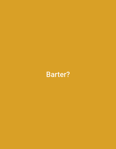 The image is a solid yellow background with the word "Barter?" in white text in the center. There are no people, subjects, objects, actions, interactions, or environment visible in the image, and therefore no location in Ketoyan, Indonesia can be determined.
