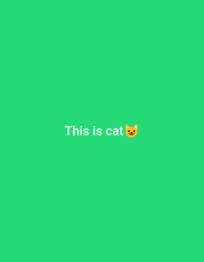 A green background displays the text "This is cat" in white, centered. A cat emoji replaces the word "cat." The emoji shows a cartoon-style cat face, with a round head, pointed ears, a small nose, and whiskers. The face is orange with small brown details. The overall image is simple and clean.