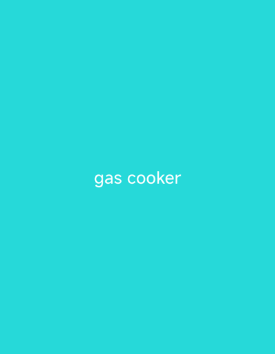 The image displays the words "gas cooker" in white text centered on a solid turquoise background. There is no indication of a location in Mallam Boyi, Nigeria, nor are there any people, subjects, objects, actions, interactions, or environmental details present in the image.