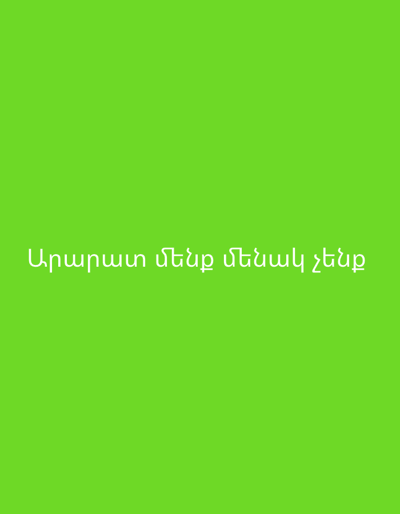 The image is a bright green background with white Armenian text across the bottom. The text reads "Արարատ մենք մենակ չենք" which translates to "Ararat, we are not alone." There are no people, subjects, objects, or actions depicted in the image, only the text against a solid green backdrop. The image provides no information about the city of Yerevan, Armenia, or any specific location within it.