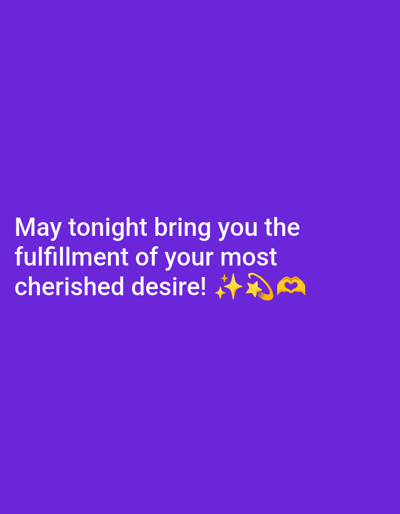 The image contains text on a purple background. The text reads "May tonight bring you the fulfillment of your most cherished desire!" followed by three emojis: two sparkle emojis and a heart shape made of hands. There is no information about the location in Fresnes, France.