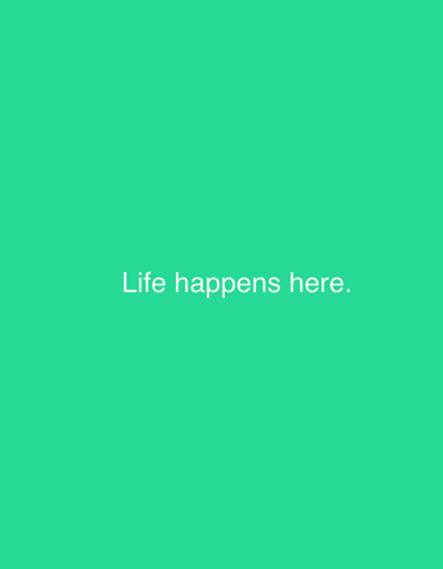 The image is a solid, bright teal background. Centered on the background, in white text, are the words "Life happens here.". There are no people, subjects, objects, actions, interactions, or environmental details present in the image. The location of Nalazar, Uzbekistan is not depicted in this image.