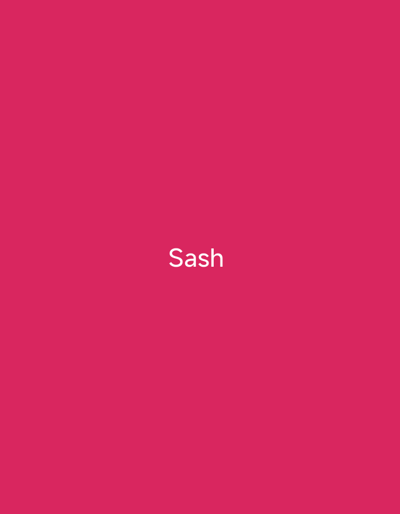 The image is a solid pink background with the word "Sash" written in white text in the center. There are no people, objects, or a discernible scene. No activity or event is taking place. There are no notable details regarding time of day, weather, or location cues. The only visible text is "Sash".