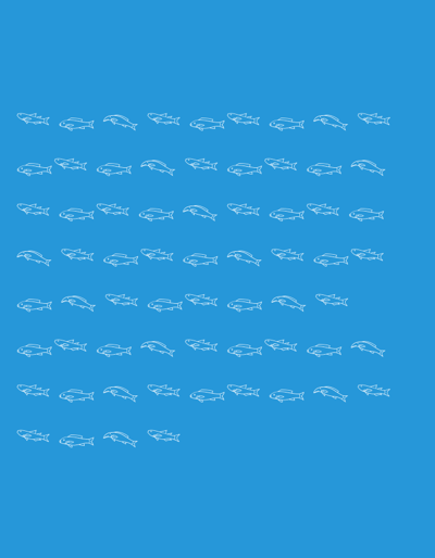 The image displays a grid of small, white, stylized fish outlines on a bright blue background. The fish are arranged in rows and columns, with each fish facing to the right and exhibiting a similar basic shape with fins and a tail. The overall impression is one of a repeated pattern. There are no people, specific objects, or environmental details that would indicate a location in Lyubimets, Bulgaria, or any other city. The scene is abstract and lacks any contextual information.
