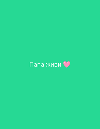 The image is a still from a social media video, displaying a solid teal background. In the center of the frame, white text reads "Папа живи" (Papa zhivi), which translates to "Dad lives" in Russian. To the right of the text is a pink heart emoji. The image does not depict any specific location in Nizhnekamenka, Russia, nor does it contain any people, actions, or interactions. It is a simple graphic with text and an emoji.