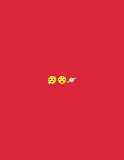 The image is a plain red background with three small emojis centered vertically and horizontally. From left to right, the emojis are a face exhaling, a sleeping face, and a planet with rings. There is no discernible location in the city of Rumuomasi, Nigeria.