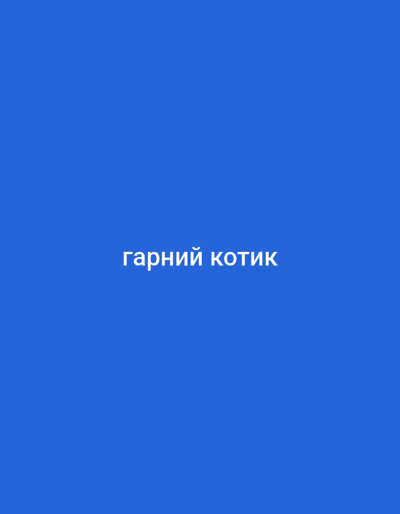 The image is a vertically oriented, medium shot photograph with a plain blue background. Centered in the frame, slightly above the midpoint, is white text. The text reads "гарний котик" which translates from Ukrainian to English as "pretty kitty". The overall tone is simple and direct, with no other visual elements present. There are no discernible subjects, objects, scenes, activities, or setting details beyond the text itself. The time of day, weather, location cues, and emotions are not determinable from the visual information provided.