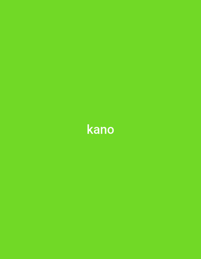 The scene, located in the city of Darmanawa, Nigeria, presents a uniformly bright green background. Centered horizontally and vertically within this monochromatic field is the word "kano," rendered in white, lowercase sans-serif typography. No individuals, additional objects, specific actions, or discernible environmental features are present within the frame beyond the green color and the text.