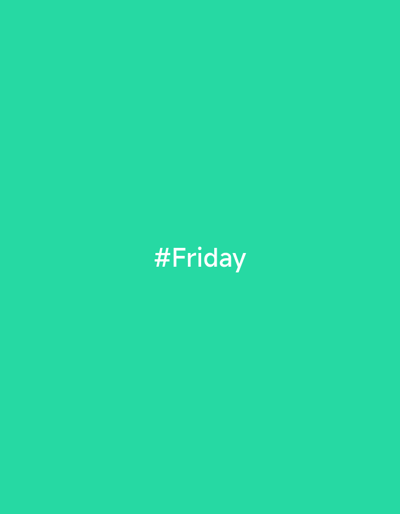 The image is a close-up, medium shot of a plain, solid-colored background, specifically a vibrant teal. Centered on the background is the hashtag "#Friday" rendered in white, sans-serif font. There are no other discernible objects, people, or environmental details present in the image. The image is not set in the city of Chuy, Kyrgyzstan.
