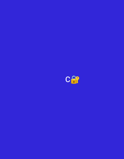The image displays a solid royal blue background. Centered in the lower half of the image, the white capital letter "C" is visible. To the right of the "C", a yellow padlock emoji is depicted, with a small yellow key emoji slightly to its right. There is no visible indication of the city of Krushev Dol, Bulgaria, in this image.