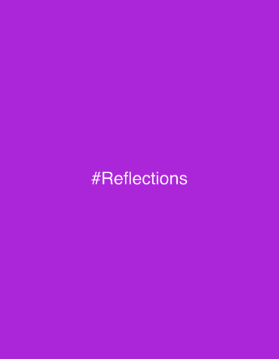 The scene, located in Ciudad de la Costa, Uruguay, is an abstract digital graphic. The entire field is filled with a solid, vibrant purple color. Centered horizontally and vertically on this purple background is white, sans-serif text reading "#Reflections". No people, subjects, objects, actions, interactions, or discernible environmental features are present within the image beyond this textual and chromatic composition.