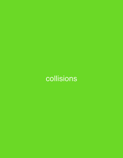The image is a solid bright green background with the word "collisions" written in white text in the center. There is no discernible location in Osolynka, Ukraine. There are no people, subjects, objects, actions, or interactions depicted.