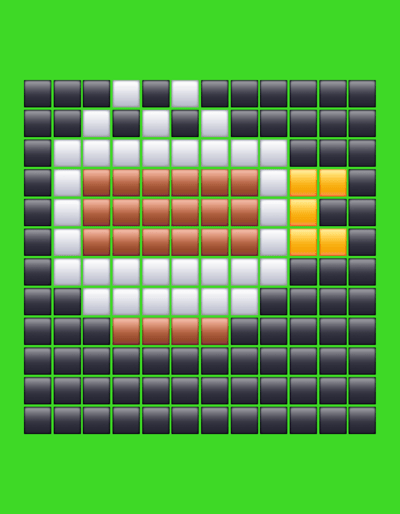 The image depicts a pixelated mosaic of a brown and white face with yellow accents on a vibrant green background. The mosaic is composed of numerous small square tiles, arranged in a grid. The face appears to be a simplified representation, possibly of a character or emoji. There is no discernible context of location, time, or specific setting, and therefore, no information can be extracted regarding the city of Rastatt, Germany. The image is purely abstract and digital in nature.