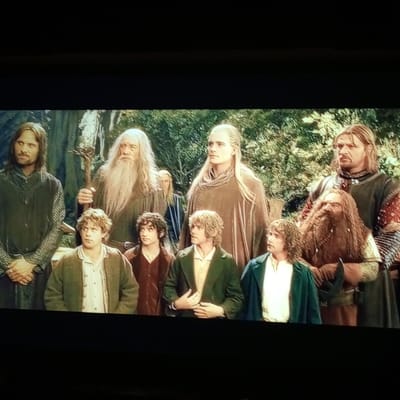 The image depicts a group of men, likely from a fantasy film, standing in an outdoor setting with lush green foliage in the background. The group is diverse, featuring individuals with long hair and beards, and varying attire that suggests different roles or origins within the fictional world. In the foreground, several men are seated or standing closer to the viewer, while others are positioned behind them. The overall scene appears to be a promotional still or a still from a movie, with a focus on character presentation. There is no indication of the city of Rassvet, Russia, in the provided image or its crops.