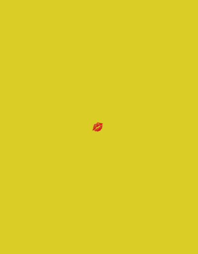 A single, red lipstick kiss imprint is centrally located against a bright yellow background. The imprint is small and appears to be the only object present in the image. The background is a solid, vibrant yellow with no discernible features or textures. The image does not depict any city, location, or specific environmental details that would allow for a forensic description of a scene in Safari, Nigeria, or anywhere else.