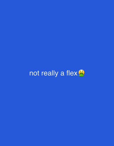 The image displays a solid, uniform blue background. White sans-serif text, reading "not really a flex," is centrally positioned. Immediately to the right of the text, a yellow-faced emoji depicting a wide-open mouth expelling green vomit is present. There are no people, physical objects, or actions depicted. The environment is an abstract digital canvas. The image contains no visual information to determine a specific location within the city of Νέο Ρύσιο, Greece, or any other geographical area.