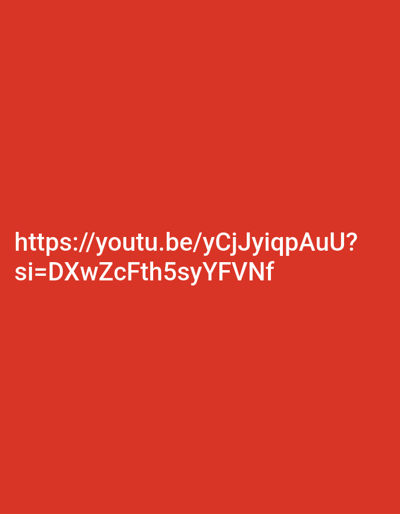 The image features a bright red background. Centered on the lower half of the image is a white text string. This text is a URL directing to a YouTube video: "https://youtu.be/yCjJyiqpAuU?si=DXwZcFth5syYFVnf". The text is easy to read against the bold background color.
