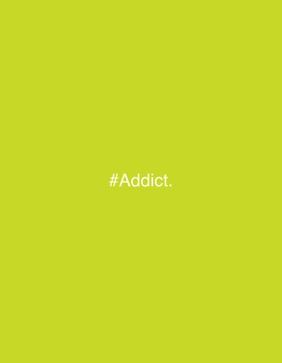 The image displays a solid, bright lime green background. Centered in the image, in a white, sans-serif font, is the hashtag "#Addict." There are no people, objects, or environmental features present in the image besides the background color and the text. The location in Ümraniye, Turkey, is not discernible from the image.