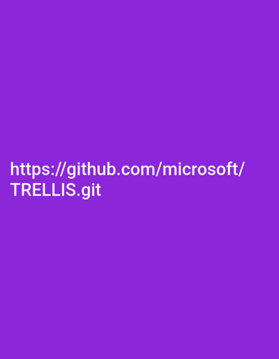 The image displays a uniform purple background, with white alphanumeric text positioned centrally in the lower portion. The text reads: "https://github.com/microsoft/TRELLIS.git". No other subjects, objects, people, actions, or interactions are depicted within this digital scene. This image is located in the city of Medicine Hat, Canada.