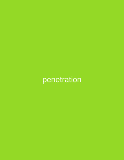 The image is a solid, bright green background with the word "penetration" written in white, sans-serif text in the center. There are no people, objects, actions, interactions, or environmental details present in the image. The location in Osolynka, Ukraine, is not determinable from this image.